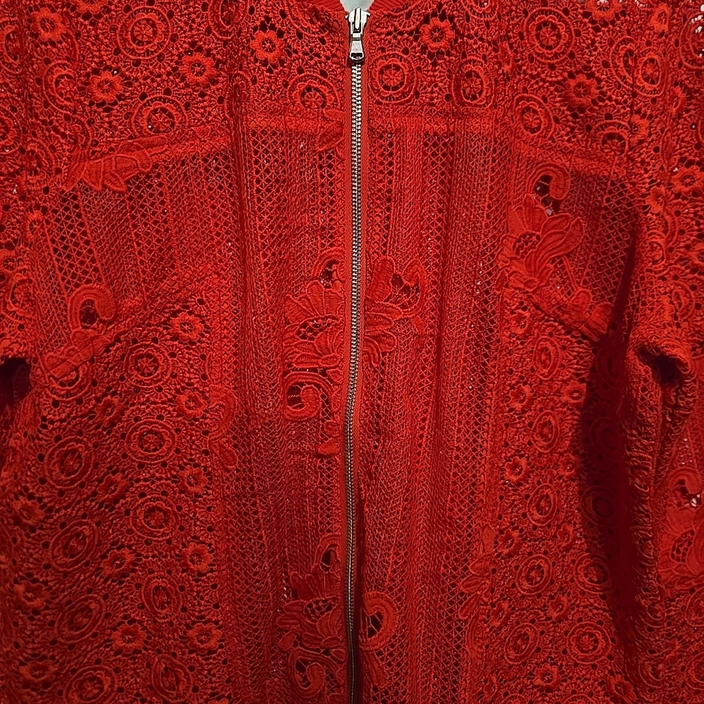 Chico's Vibrant Red Lace Detail Top